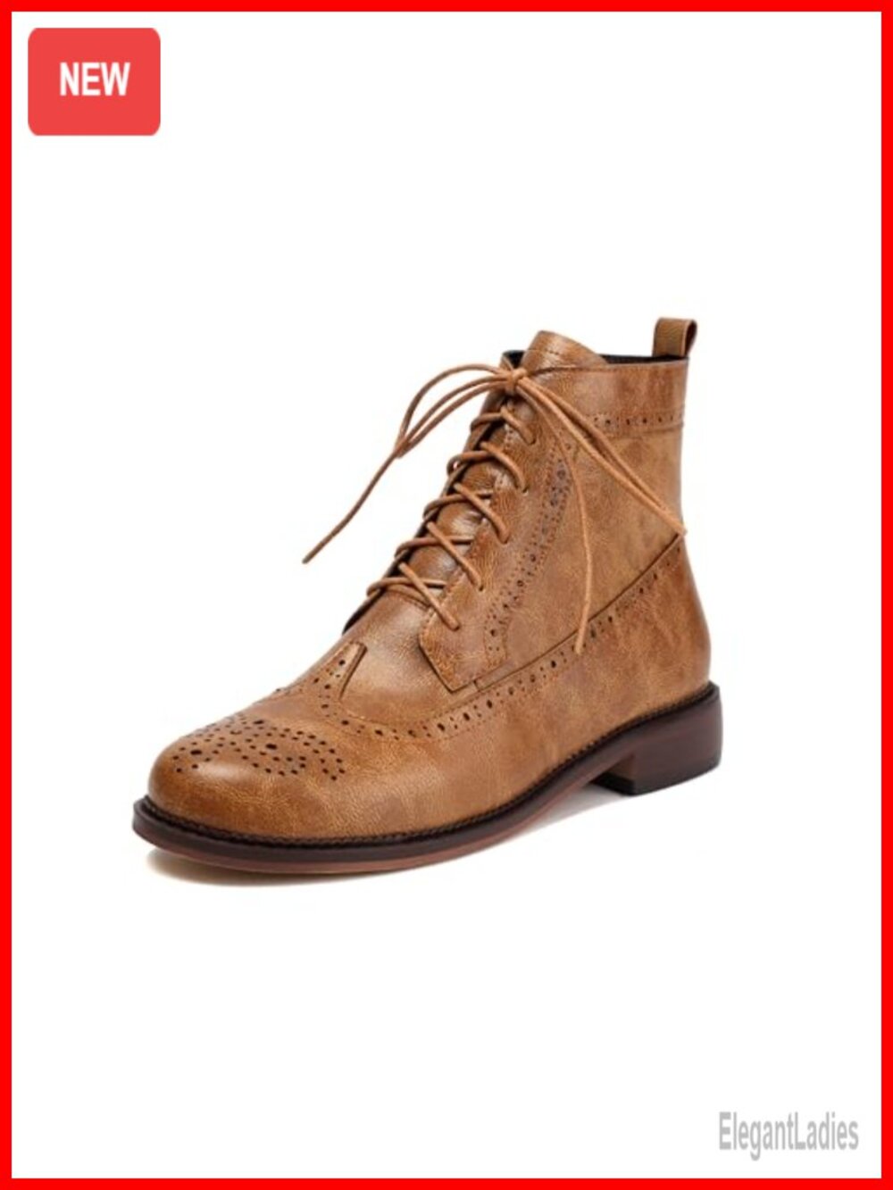 Wingtip Oxford Combat Ankle Boots Side Zip PU Lace Up Brogue Booties